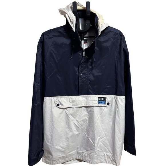 Vintage Nike Windbreaker Jacket Mens XL Extra Large White Blue Colorblock Hooded